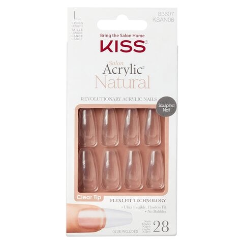 Kiss Salon Acrylic Natural False Nails KSAN06 Clear 28 PCS
