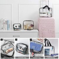 Generic 3Pcs Clear Cosmetic Bag Vinyl Air Travel Toiletry Bags Bulk, Water Resistant Pvc Packing Cubes With Zipper Closure &amp; Carry Handle For Women Baby Men, Make-Up Brush Case Beach Pool Spa Gym Bag