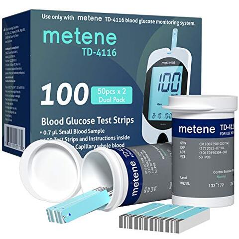 Buy Metene TD-4116 Blood Glucose Test Strips, 100 Count Blood Sugar Test Strips for Diabetes, Use with metene TD-4116 Blood Glucose Monitoring System Only in UAE