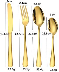 U-Hoome Flatware Set By U-Hoome, 24 Piece Silverware Dinnerware Service For 6, Kitchen Utensil With Knife, Fork, Spoon, Teaspoon, Use Home, Wooden Gift Box-Golden