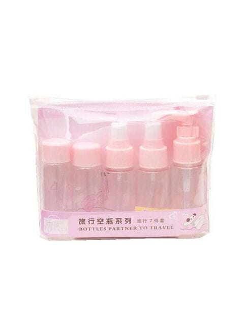Generic 7Pcs/Set Travel Kit Empty Lotion Cosmetic Makeup Case Container Spray Bottle Pot Portable Refillable Bottle(Pink) Pink/Clear 25g