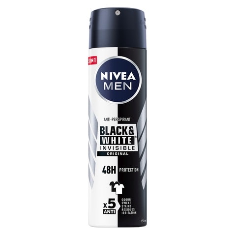NIVEA MEN Antiperspirant Spray for Men 48h Protection Black &amp; White Invisible Original 150ml Pack of 2