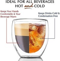 Double Walled Glass Coffee Mugs, Large Insulated Layer Coffee Cups, Clear Borosilicate Mugs, Perfect for Cappuccino, Tea, Latte, Espresso, Wine, Microwave Safe (8OZ/250ml, 4-piece set)