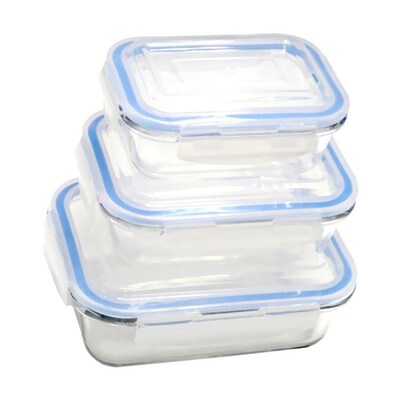 Pyrex 1.3L borosilicate glass food containers with divider