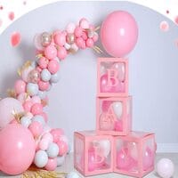 Baby Shower Boxes Party Decorations &ndash; 4Pcs Transparent Balloons Decor Baby Box Baby Blocks Decorations for Boy Girl Baby Shower 1st Birthday Party Gender Reveal Backdrop (Pink)