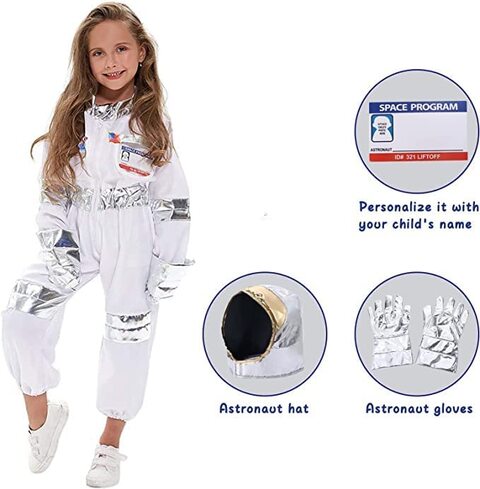 Buy Astronaut Costume for Kids Space Pilot Jumpsuit with Helmet Pretend ...