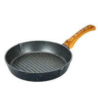 Royalford Round Grill Pan, Granite Coated Die-Cast Aluminium, Rf10765, 2 Pouring Spouts, 24cm Non-Stick Cookware Fry Pan, Strong Wood-Finish Bakelite Handle, 4Mm Thickness