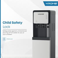 Krome Bottom Loading Water Dispenser, Hot, Cold And Normal Water, Floor Standing, Made With SUS 304 Tank And Food-Grade Silicone Gel Tube, Child Lock For Hot Water, Silver &amp; Black, KR-WDBL 3TB