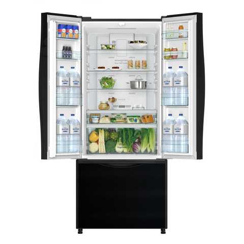 Hitachi 435L Net Capacity French Bottom Freezer Refrigerator Glass Black RWB710PUK9GBK