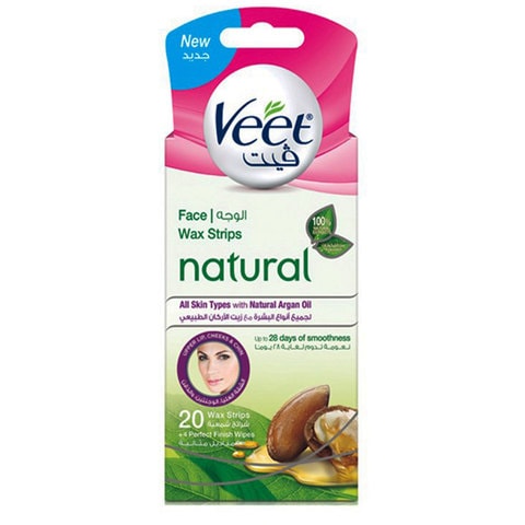 Buy Veet face wax strips natural all skin types with natural argan oil 20 wax  strips Online - Shop Beauty & Personal Care on Carrefour Saudi Arabia