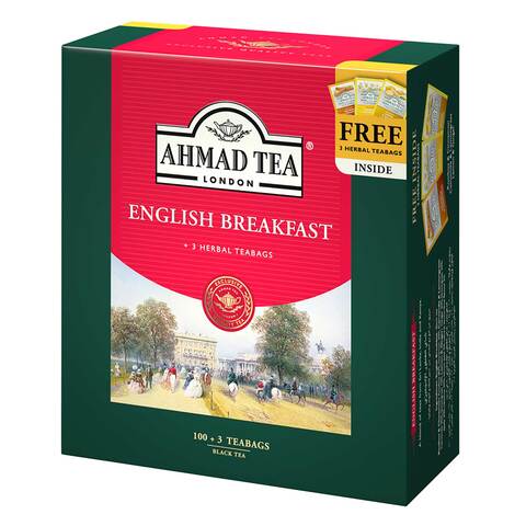  Ahmad Tea - English Breakfast Tea - 100 Tea Bags + 3 Herbal Tea Bags Free