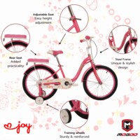 Mogoo Joy Kids Road Bike With Basket for 7-10 Years Old Girls, Adjustable Seat, Handbrake, Mudguards, Reflectors, Rear Seat, Gift for Kids, 20 Inch Bicycle With Training Wheels - Light Pink