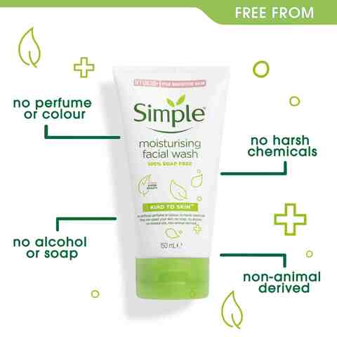 Simple Kind To Skin Moisturising Face Wash For Naturally Healthy Skin 100% Soap Free 150ml