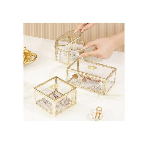 Small Glass Jewelry Gift Box Gold Clean