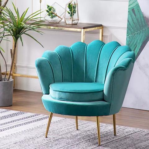 Buy Round shaped Flower chair Mettle legs velvet L.blue