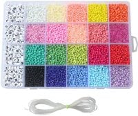 Doreen Seed Beads, 3300 PCS Letter Beads and Pony Beads 24-Grid Craft Bead with Rope Mini Seed Beads Set for Jewelry Making Bracelet Beads Finding DIY Crafts（4mm）（GC1539A）