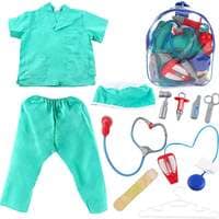 FITTO Kids Doctor Surgeon Costume Doctor Scrubs Set with Accessories, Pretend Dress up Role Play, Green