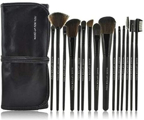 اشتري Ntech Beauty Cosmetic Makeup Brush Set Kit With Free Leather Case-Black - 15 Pcs في الامارات