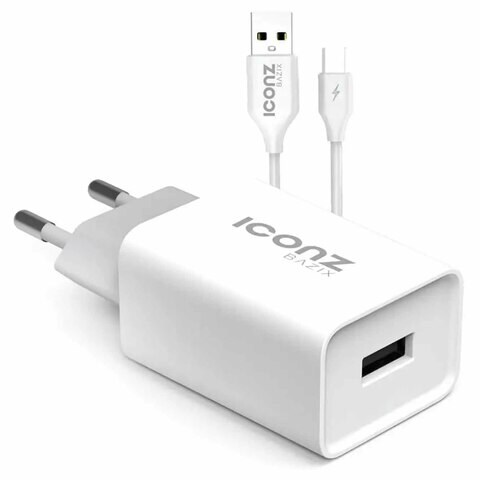 Iconz XWC04W Bazix USB Wall Charger with Type-C Cable - 2.1 Ampere - White