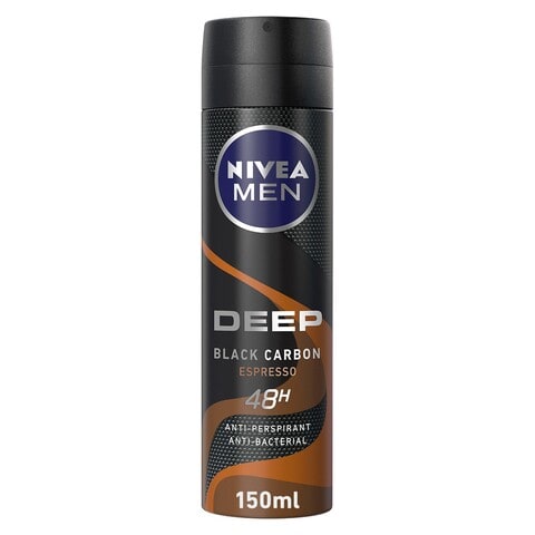 Buy NIVEA MEN Antiperspirant Spray for Men Deep Black Carbon Antibacterial Espresso Scent 150ml in UAE