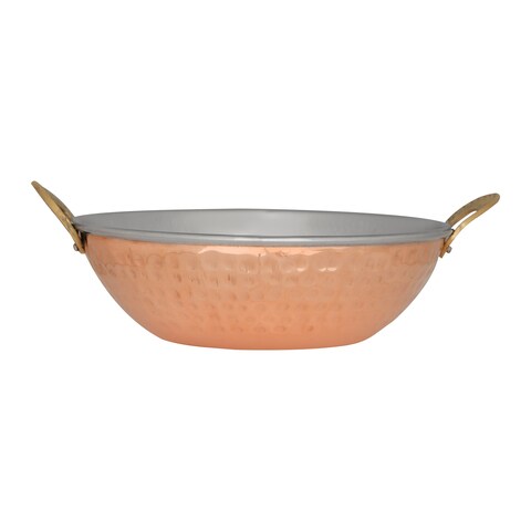 Royalford Cooper Steel Serving Kadai, RF10394, Copper Stainless Steel Hammered Kadai, Indian Serving Bowl, Indian Dishes Serveware For Vegetable And Curries
