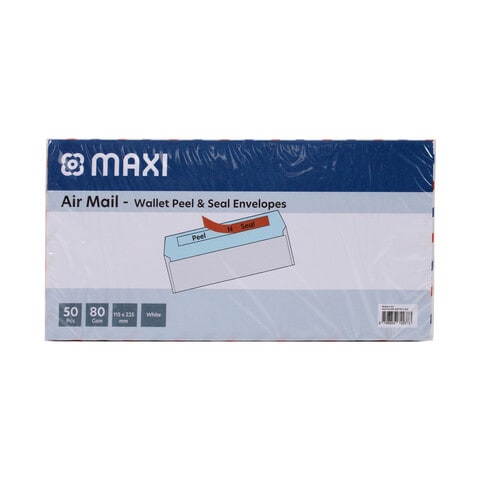 Maxi Air-Mail Seal And Peel 115x225mm 50 Pieces Pack White