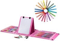 208 Pcs Art Set for Girls,Kids, Double Sided Trifold Easel Drawing Art Kits with Oil Pastels, Crayons, Colored Pencils, Markers, Paint Brush, Watercolor Cakes, Sketch Pad (Pink)