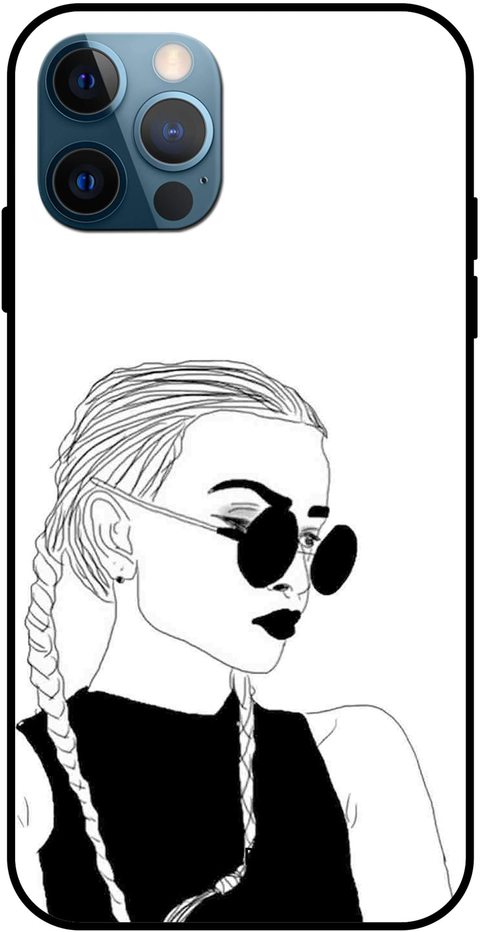 Theodor - Apple iPhone 12 Pro Max Case Black Glasses Girl Flexible Silicone Cover