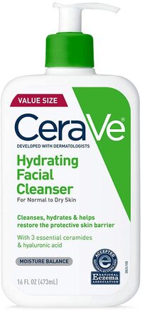 Cerave Hydrating Facial Cleanser, Moisturizing Non-Foaming Face Wash With Hyaluronic Acid, Ceramides And Glycerin, 16 Fluid Ounce
