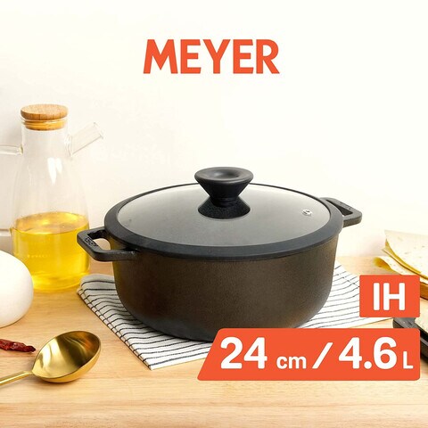  Meyer Pre-Seasoned Cast Iron Dutch Oven, Biryani Pot, Cast  Iron Casserole with Heavy Bottom, Cooking Pot with Lid, Biryani Pot  Induction Bottom, Stew Pot