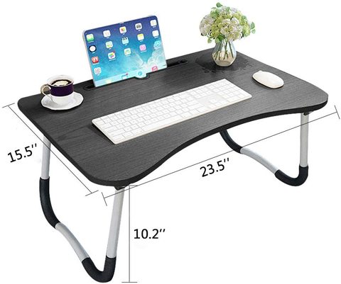 Doreen laptop deskFolding Bed Table Laptop Desk with iPad and Cup Holder Adjustable Lap Tray Notebook Stand foldable watch moveiies -Black