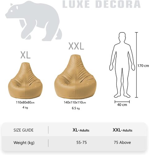 Luxe Decora Faux Leather Tear Drop Recliner Bean Bag Cover Only No Filling (L, Beige)