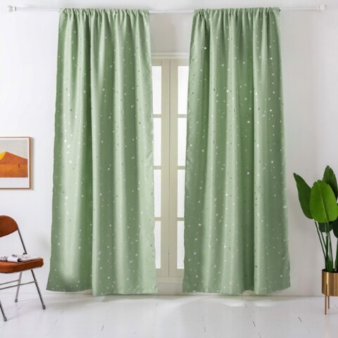 DEALS FOR LESS - Window Curtains Green Color, Small Stars Foil Design.