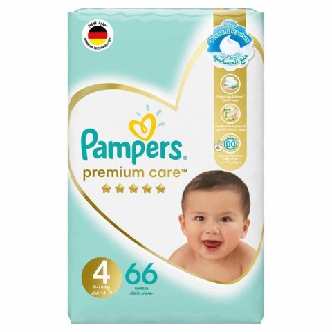 Pampers Premium Care Taped Diapers, Size 4, 9-14 kg, Super Saver Pack, 66 Diapers&nbsp;
