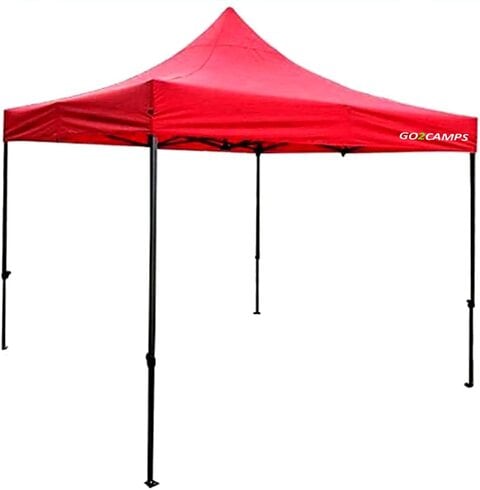 GO2CAMPS Gazebo 3x3 M-Camping Tent Canopy Pop Up Instant Shelter Sun Protection Shade for Outdoor Camping Picnics Beach Garden Sports Party-(Red)
