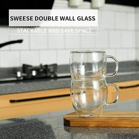 Cristal Collection Double Wall Cup, Elegant Classic Design, Perfect Glasses for Water, Juice, Beer, Wine, and Cocktails and All Purpose Occassion Use, 2 Pieces Set, 240 ml