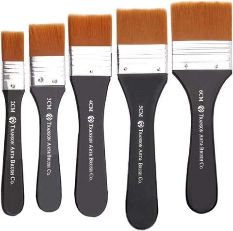 Paint Brushes Set, DELFINO 5 Piece Flat Brush Set, Multi-Purpose Assorted Size Wall Brushes, Flat Paintbrush, Flat Artist Paint Brush for Home Brushes Barbecue Oil Painting and Furniture Paints
