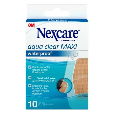 Nexcare Aqua Clear Maxi Waterproof Bandages Plasters 60 mm x 88 mm 10 PCS