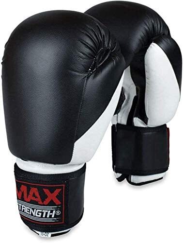 Max Strength Boxing Gloves Sparring Kickboxing, MMA Muay Thai Boxercise Training Workout, Punch Bag, Focus Pads, Thai Pad Punching Fight Gloves (Black &amp; White, 12Oz)