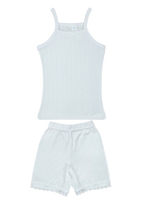 3 - Pieces Camisole And Short Underwear Girls Set Perforated Cotton 100% White ( 11-12 Years )