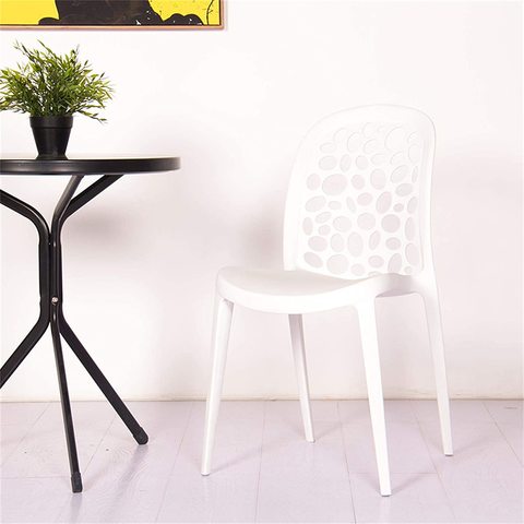 LANNY back hole design stackable chair A312 Injection processing Fixed leg plastic leisure chair outdoor/indoor outside/inside Patio/Garden chair Water/sun proof Dining chair for households, restaurants, cafeterias, events, and other-WHITE