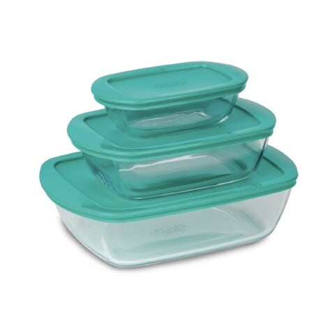 PYREX ROASTERS WITH LID SET 3PC BLU