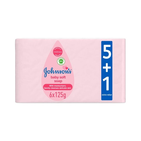 اشتري جونسون صابون ناعم للأطفال 125 غرام حزمة من 6 - وردي. في الامارات