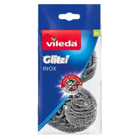 Vileda Glitzi Inox Dishwashing Stainless Steel Spiral Scourer Silver 2 ...
