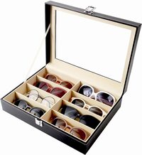 8 Slot Sunglass Organizer Leather Eyeglasses Display Case Storage Box