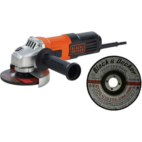 Black Decker small angle grinder with slider switch side handle 650W 100mm Orange Black