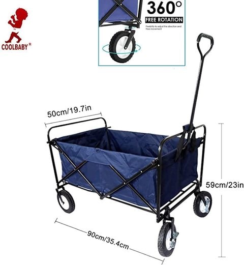 COOLBABY-Garden Cart Folding Wagon Foldable Heavy Duty Outdoor Trolley Utility Transport Cart