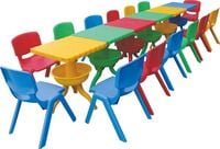 Rbwtoys Premium Plastic 12 Person Colorful Multi Use Long Table Chair Set For Younger Childs RW-17127 Size 252&times;40&times;56cm
