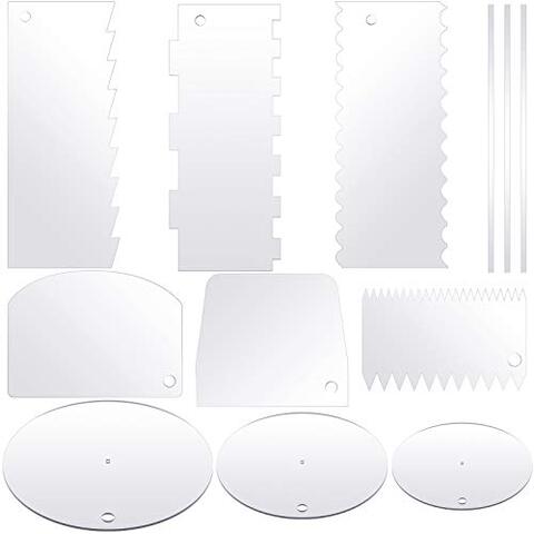 Generic 12 Pieces Acrylic Cake Discs Set, Cake Sc Cake Decorating Comb Round Cake Discs Circle Base Boards With Center Hole, Cake Icing Smoother Cake Edge Smoother Cream Sc Cake Pop Sticks