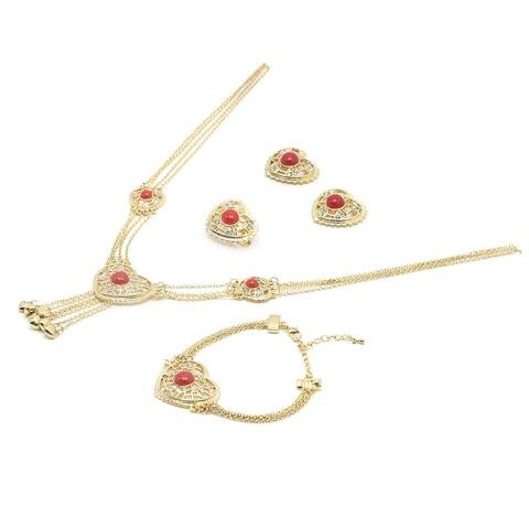 Tanos - Fashion Gold Plated Set (Necklace/Earring/Ring/Bracelet) Heart Shape Red stone